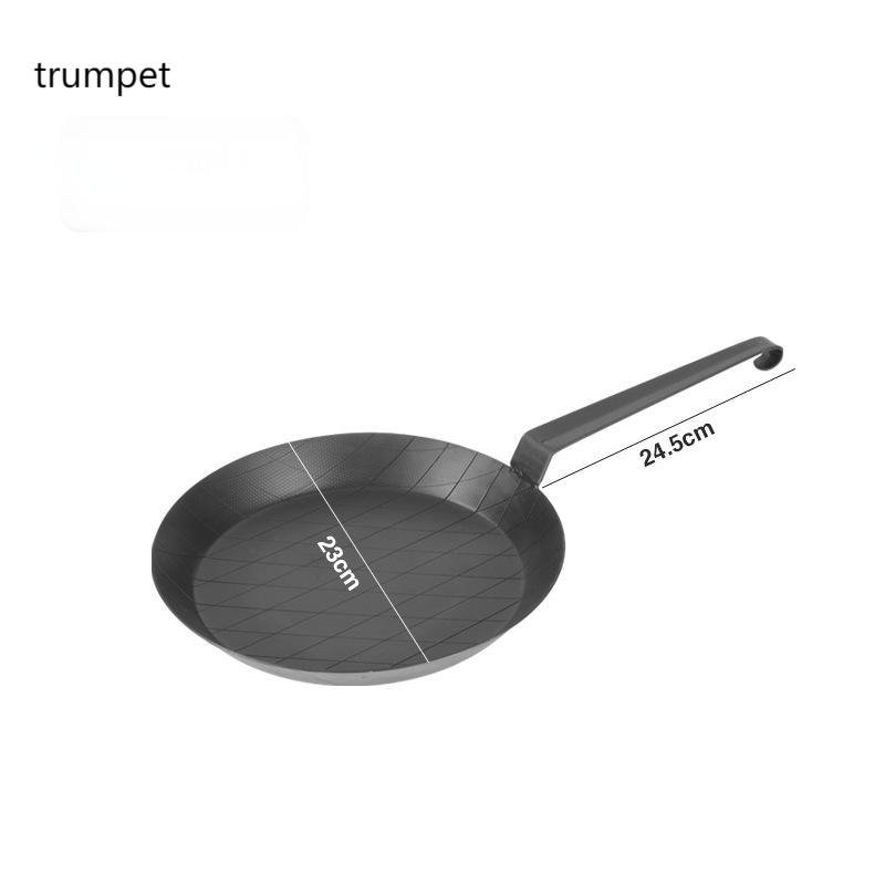 Black Carbon Steel Metal Frying Pan with Induction and Steel Handle for Kitchen Use