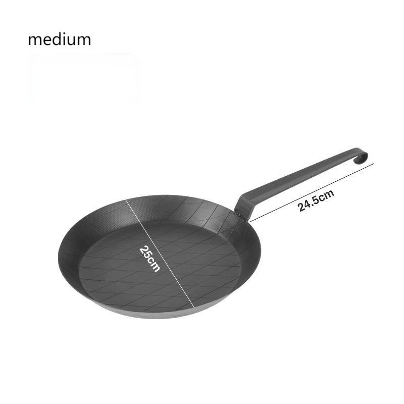 Black Carbon Steel Metal Frying Pan with Induction and Steel Handle for Kitchen Use