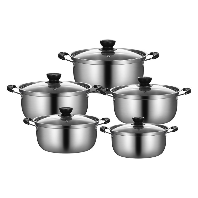 10-Piece Kitchen Cast Iron Non-Stick Cookware Set Soup & Stock Pots with Stainless Steel Hot Food Warmer Cooking Metal Material