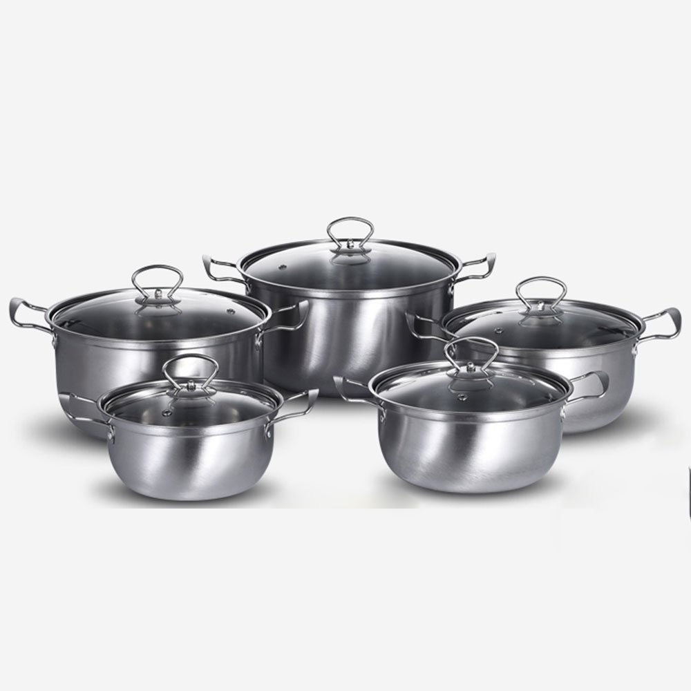 10-Piece Kitchen Cast Iron Non-Stick Cookware Set Soup & Stock Pots with Stainless Steel Hot Food Warmer Cooking Metal Material
