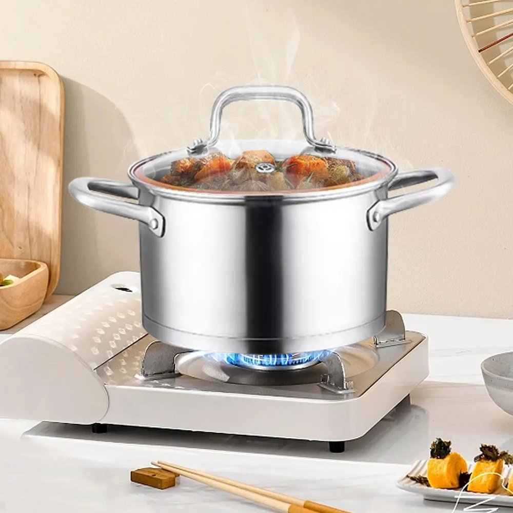 304 Stainless Steel Kitchen Pots And Pans Cooware Set 6 pieces Cookware Sets With Glass Lid