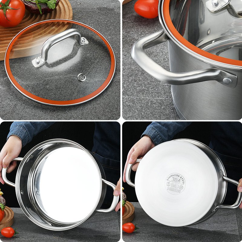 304 Stainless Steel Kitchen Pots And Pans Cooware Set 6 pieces Cookware Sets With Glass Lid