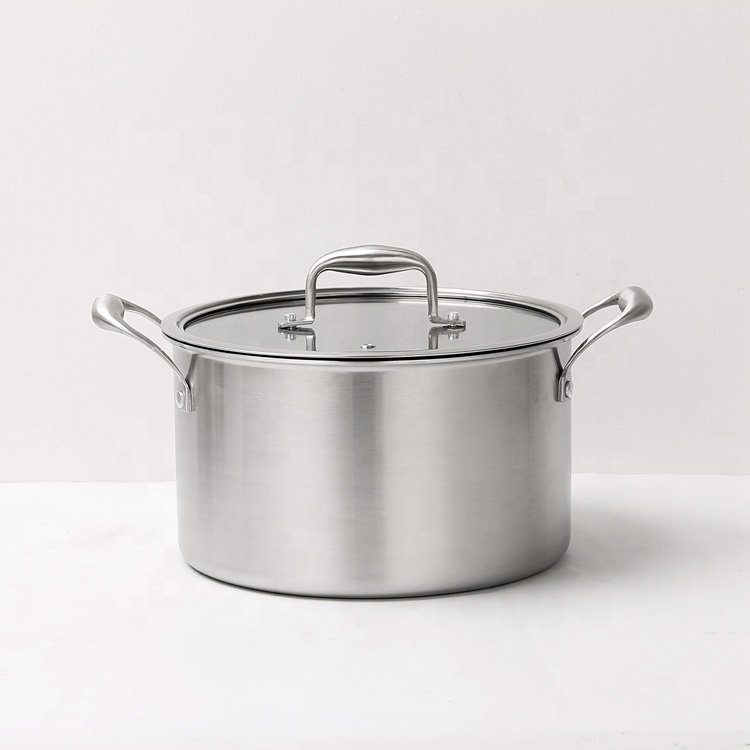2023 New Design OEM/ODM Tri-ply Stainless Steel 18-28cm Casserole Stock Pot Cooking Pots Cookware Set with Glass Lid