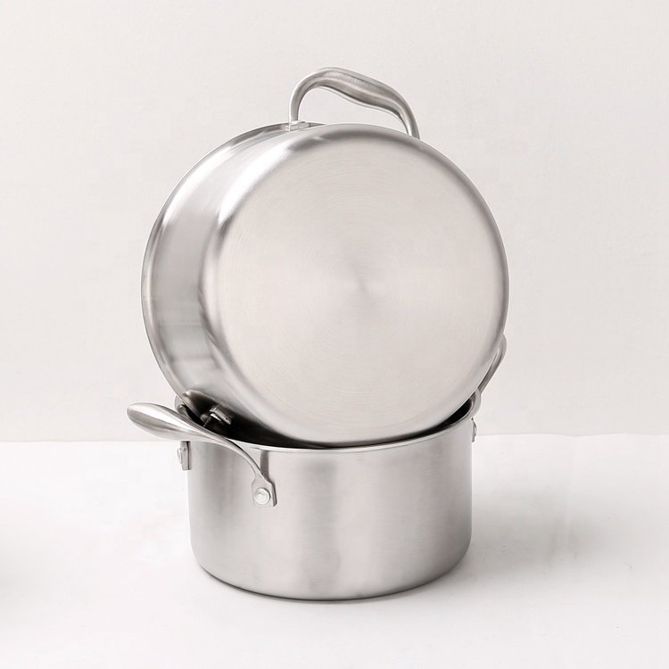 2023 New Design OEM/ODM Tri-ply Stainless Steel 18-28cm Casserole Stock Pot Cooking Pots Cookware Set with Glass Lid