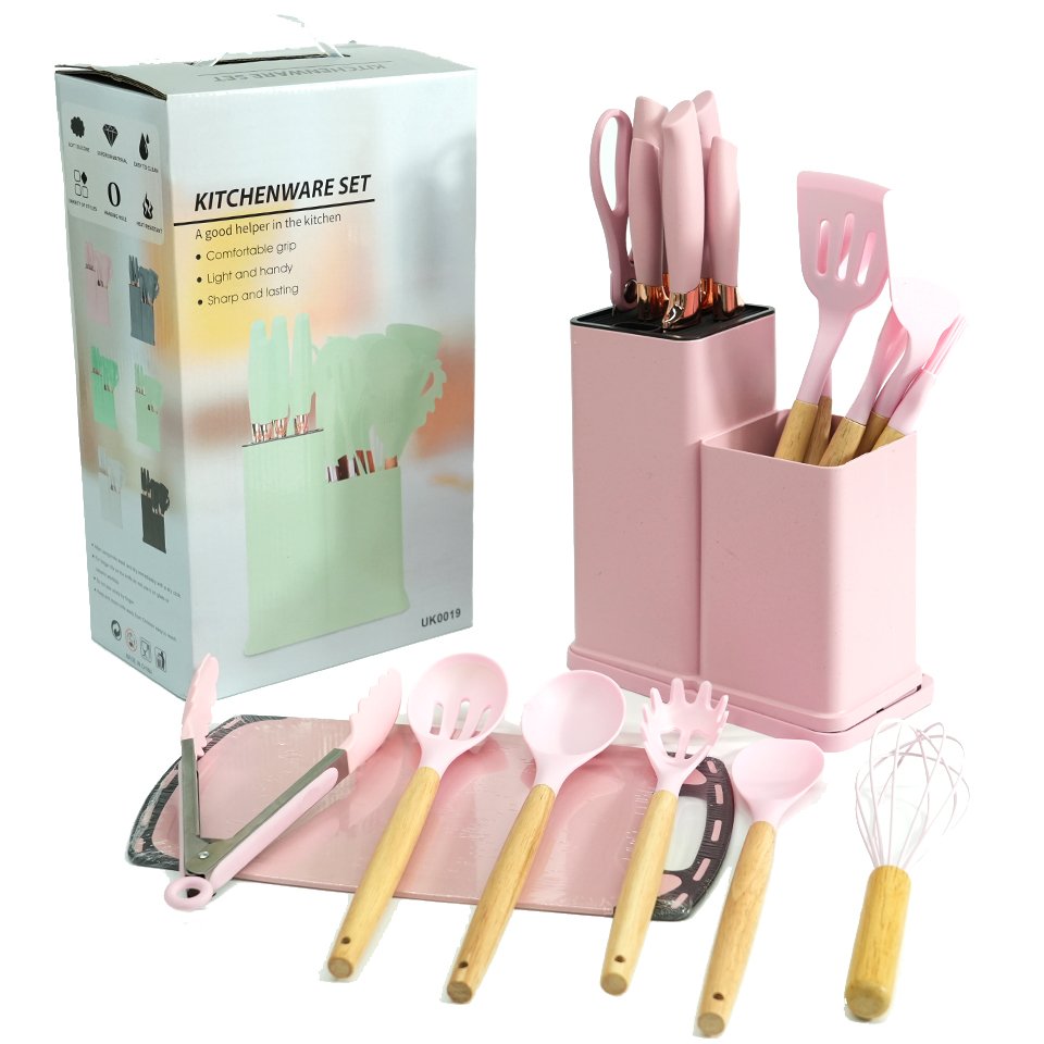 New Arrival 19 Pcs High Quality Food Grade Silicone Kitchenware set With Storage Bucket Kitchen Utensils set