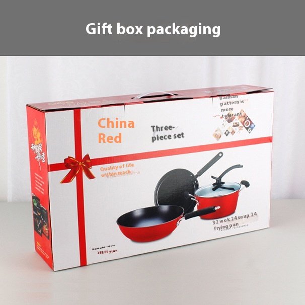 China Red Three-Piece Non-Stick Cookware Set for Annual Meeting Anniversary Event or Gift-Wok Set