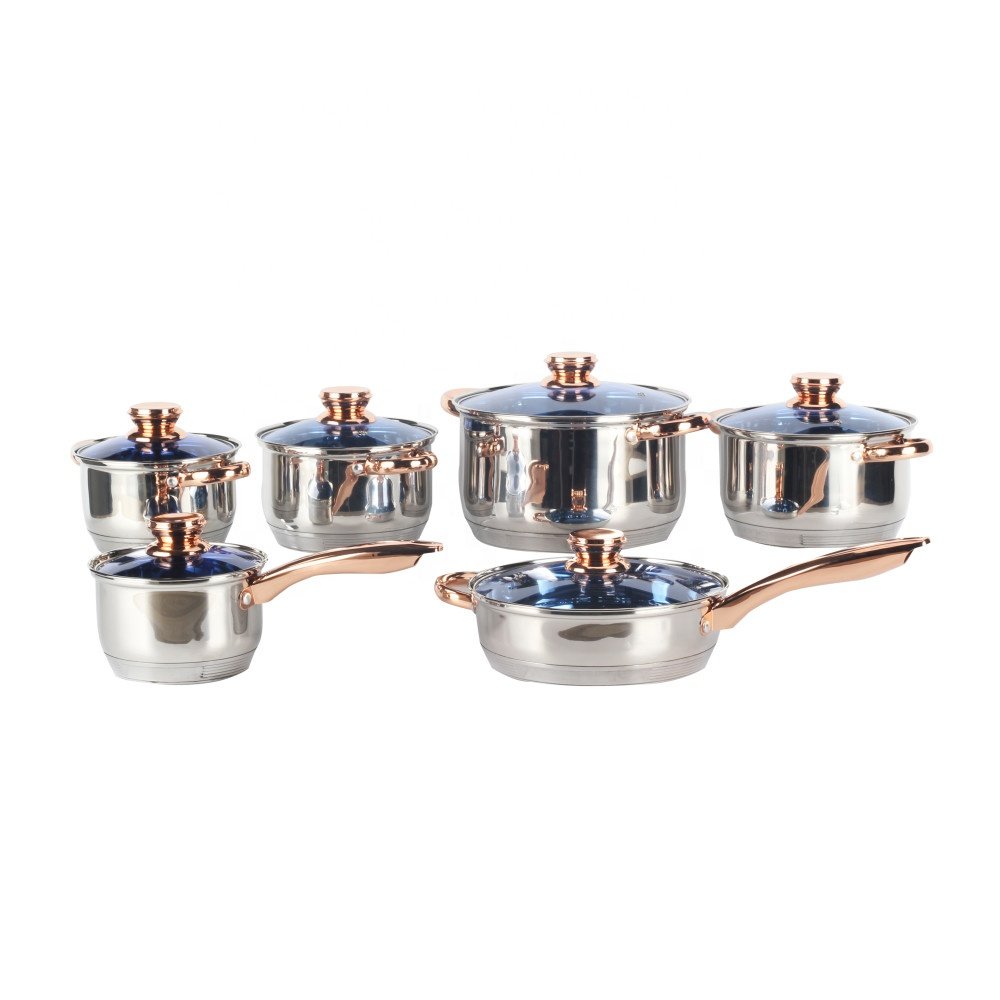 Cookware Set for Home Kitchen Healthy Cooking, Easy To Use & Clean, 12-Pcs Stainless Steel Cookware Set with Glass Lid
