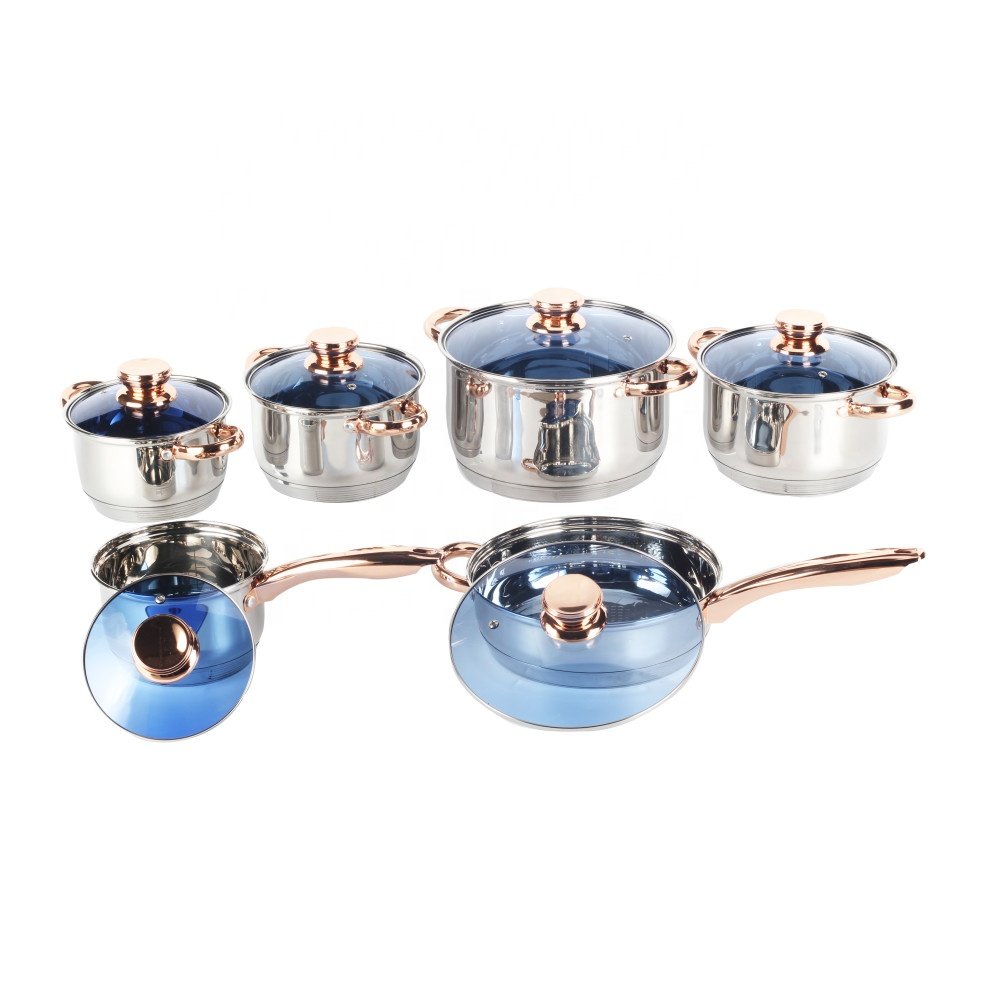 Cookware Set for Home Kitchen Healthy Cooking, Easy To Use & Clean, 12-Pcs Stainless Steel Cookware Set with Glass Lid