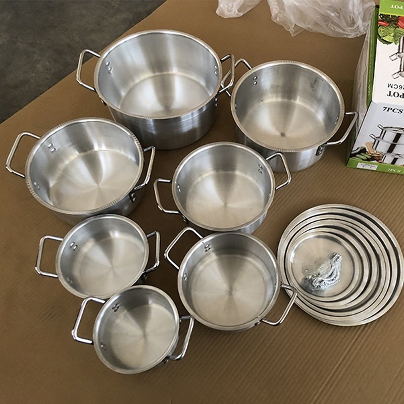 Factory Direct Cooking Pot set Soup 14 PCS aluminum satin finished Cookware cooking pot set in kitchen