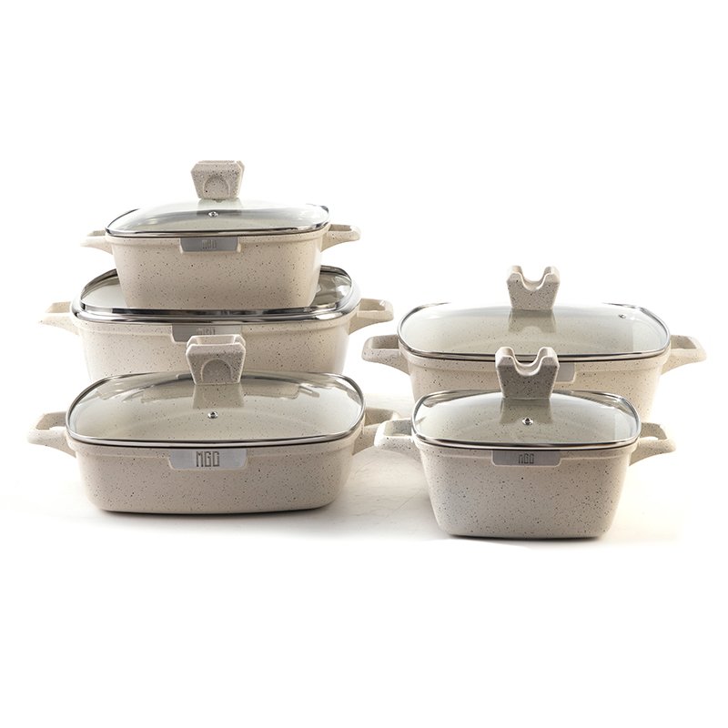 MGC Kitchen Custom Good Quality Hot Pot Set White Die Cast Ceramic Nonstick Cookware Set