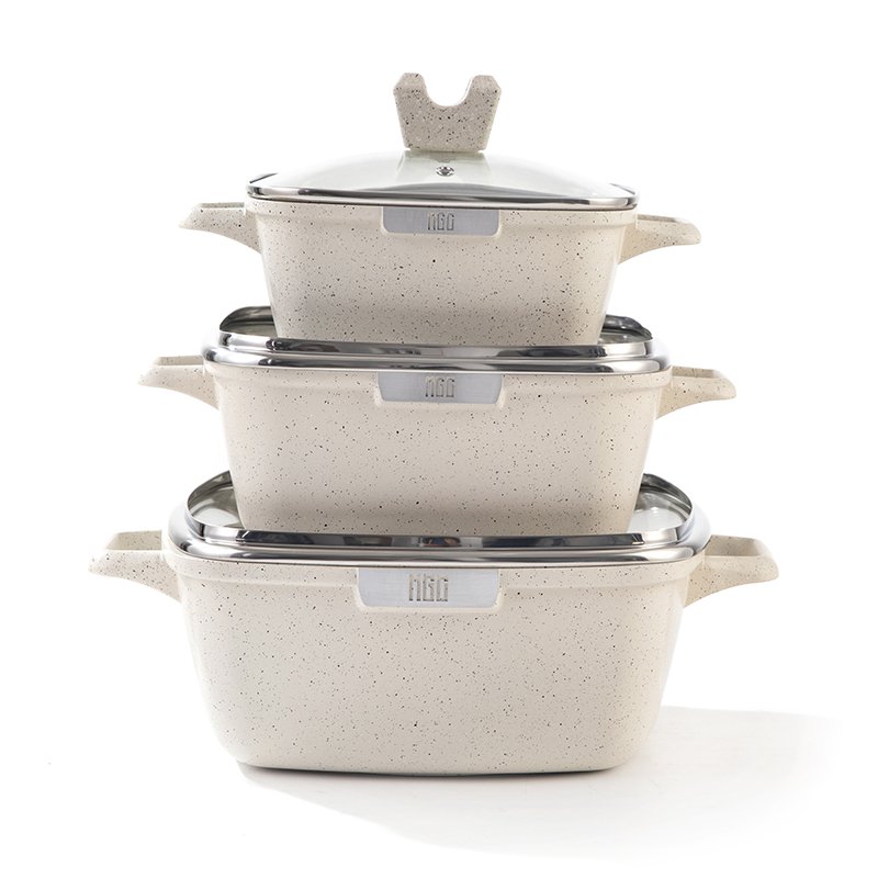 MGC Kitchen Custom Good Quality Hot Pot Set White Die Cast Ceramic Nonstick Cookware Set