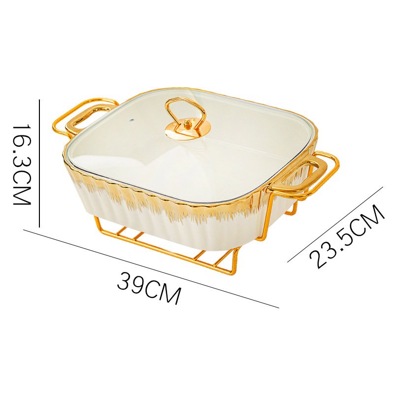 Luxury Rectangular Ceramic Dry Pot Food Warmer Set Chafing Dish Wedding Hotel Equipment Hot Pot Cookware Sets With Lid