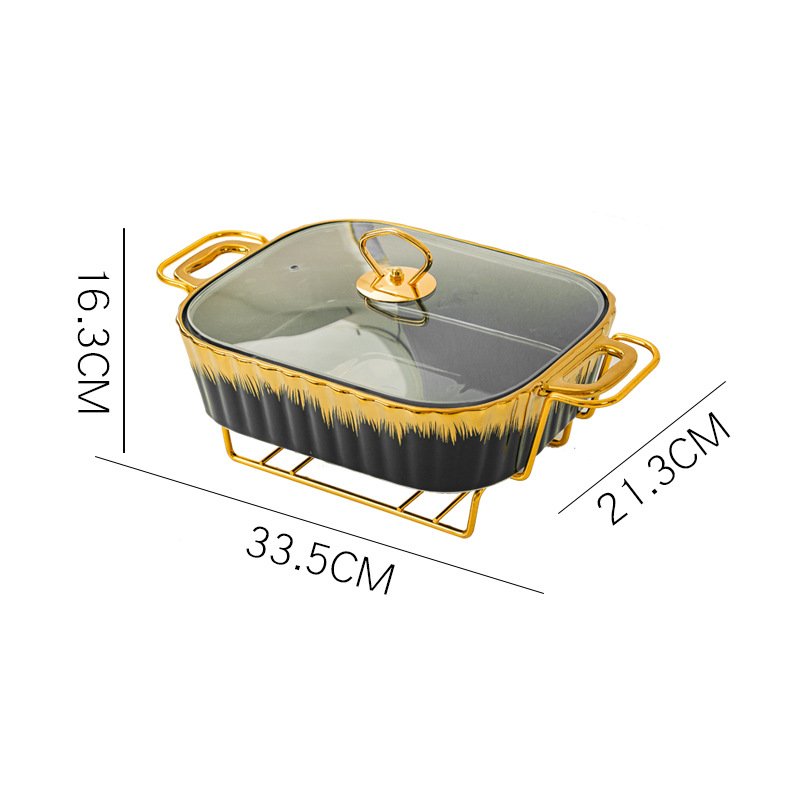Luxury Rectangular Ceramic Dry Pot Food Warmer Set Chafing Dish Wedding Hotel Equipment Hot Pot Cookware Sets With Lid