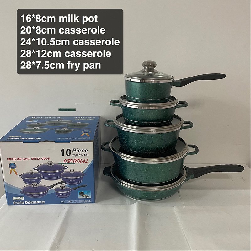 Classic Design Die Cast 10PCS Cookware Set Non-stick Marble Granite Coating Casseroles induction Cooker Spiral Bottom
