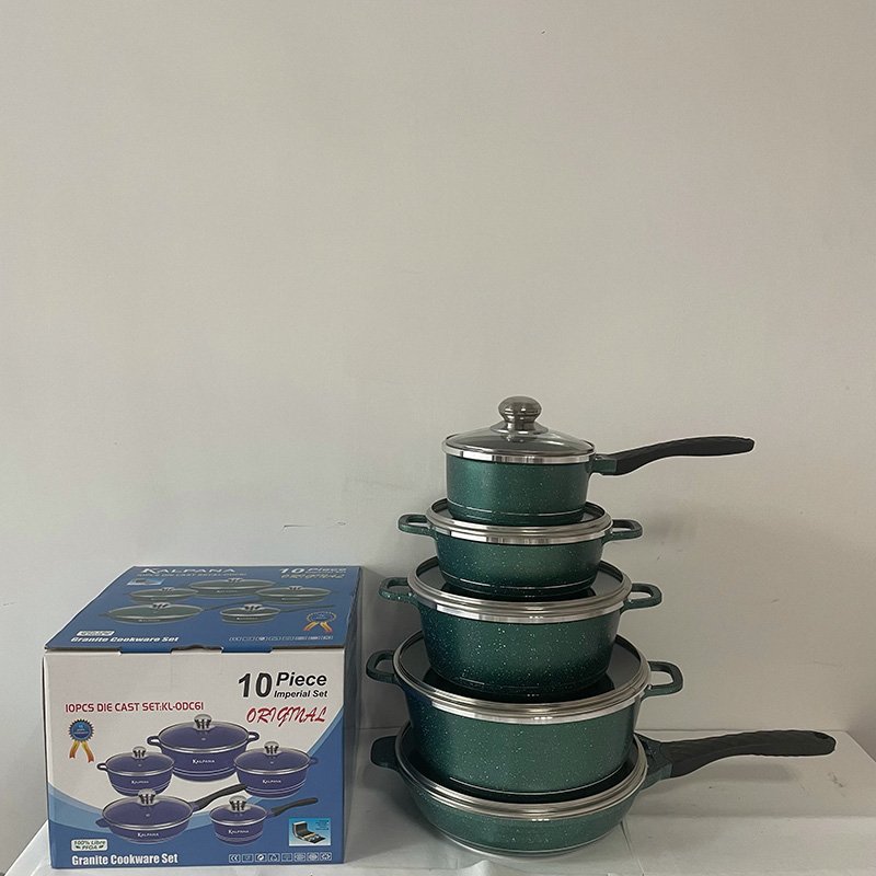 Classic Design Die Cast 10PCS Cookware Set Non-stick Marble Granite Coating Casseroles induction Cooker Spiral Bottom