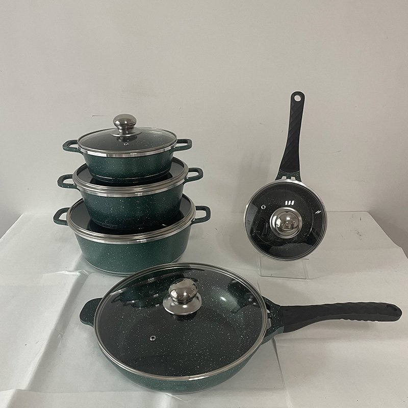 Classic Design Die Cast 10PCS Cookware Set Non-stick Marble Granite Coating Casseroles induction Cooker Spiral Bottom