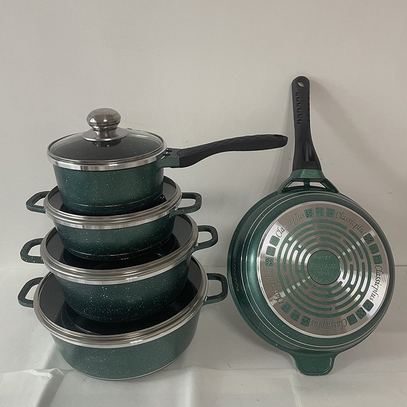 Classic Design Die Cast 10PCS Cookware Set Non-stick Marble Granite Coating Casseroles induction Cooker Spiral Bottom