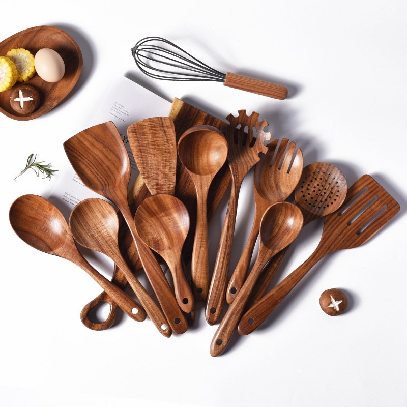 China Manufacture Natural Teak Cooking Spoon Wooden Utensils For Kitchen With High Quality