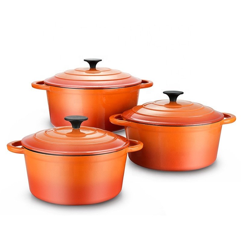Factory Outlet Good Quality Nonstick 6 Pieces Cooking Pots and Pans Red Enamel Cast Iron Cookware Sets