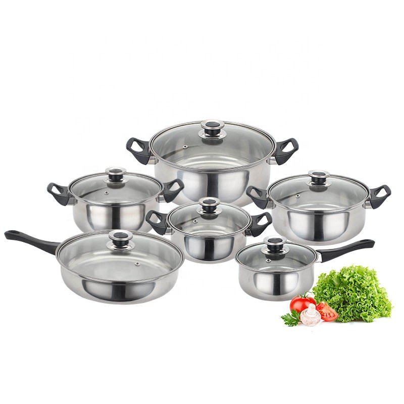 stainless steel kitchenware 12pcs cookware set with black bakelite