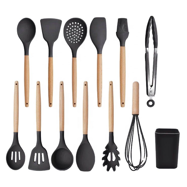 Heat resistant 12 pieces silicone kitchen cooking utensil set silicone non-stick kitchen utensils cookware set