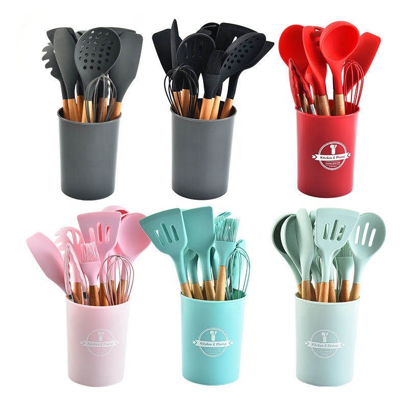Heat resistant 12 pieces silicone kitchen cooking utensil set silicone non-stick kitchen utensils cookware set