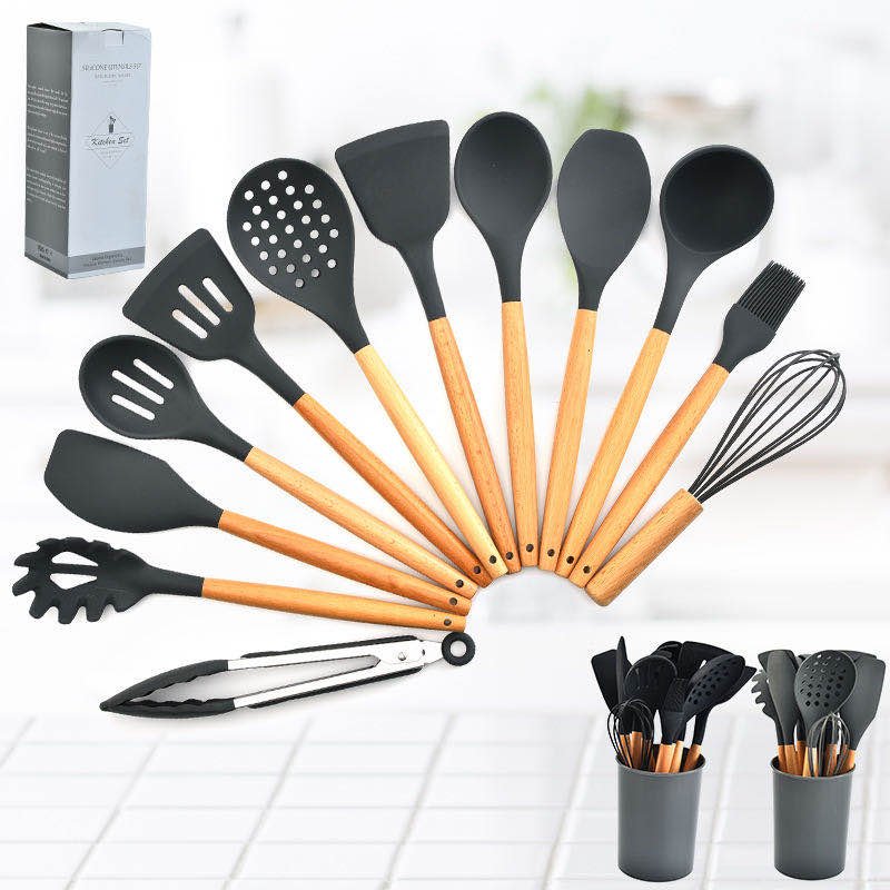 Heat resistant 12 pieces silicone kitchen cooking utensil set silicone non-stick kitchen utensils cookware set