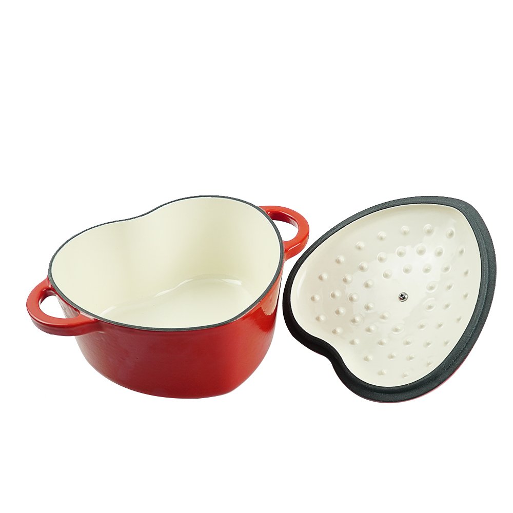 Low MOQ Custom Red Heart Shaped cocotte 18cm Cooking Pot Casseroles Enameled Cast Iron Dutch Oven Bread Baking Pot With Lid