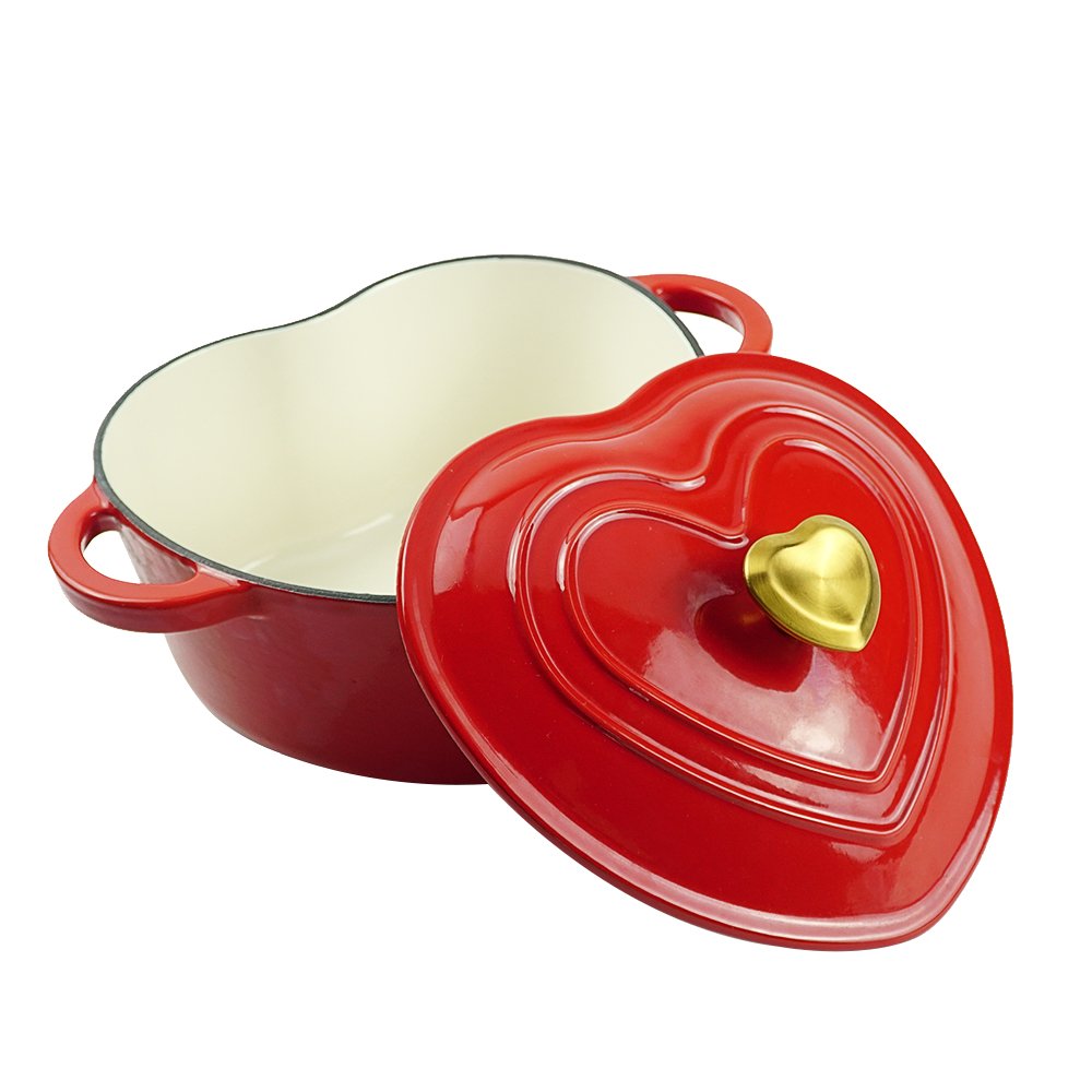 Low MOQ Custom Red Heart Shaped cocotte 18cm Cooking Pot Casseroles Enameled Cast Iron Dutch Oven Bread Baking Pot With Lid