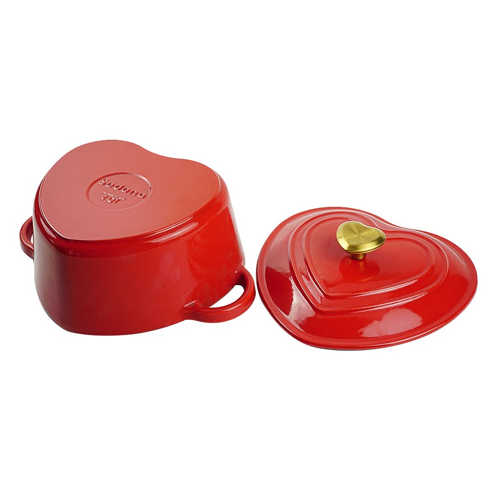Low MOQ Custom Red Heart Shaped cocotte 18cm Cooking Pot Casseroles Enameled Cast Iron Dutch Oven Bread Baking Pot With Lid