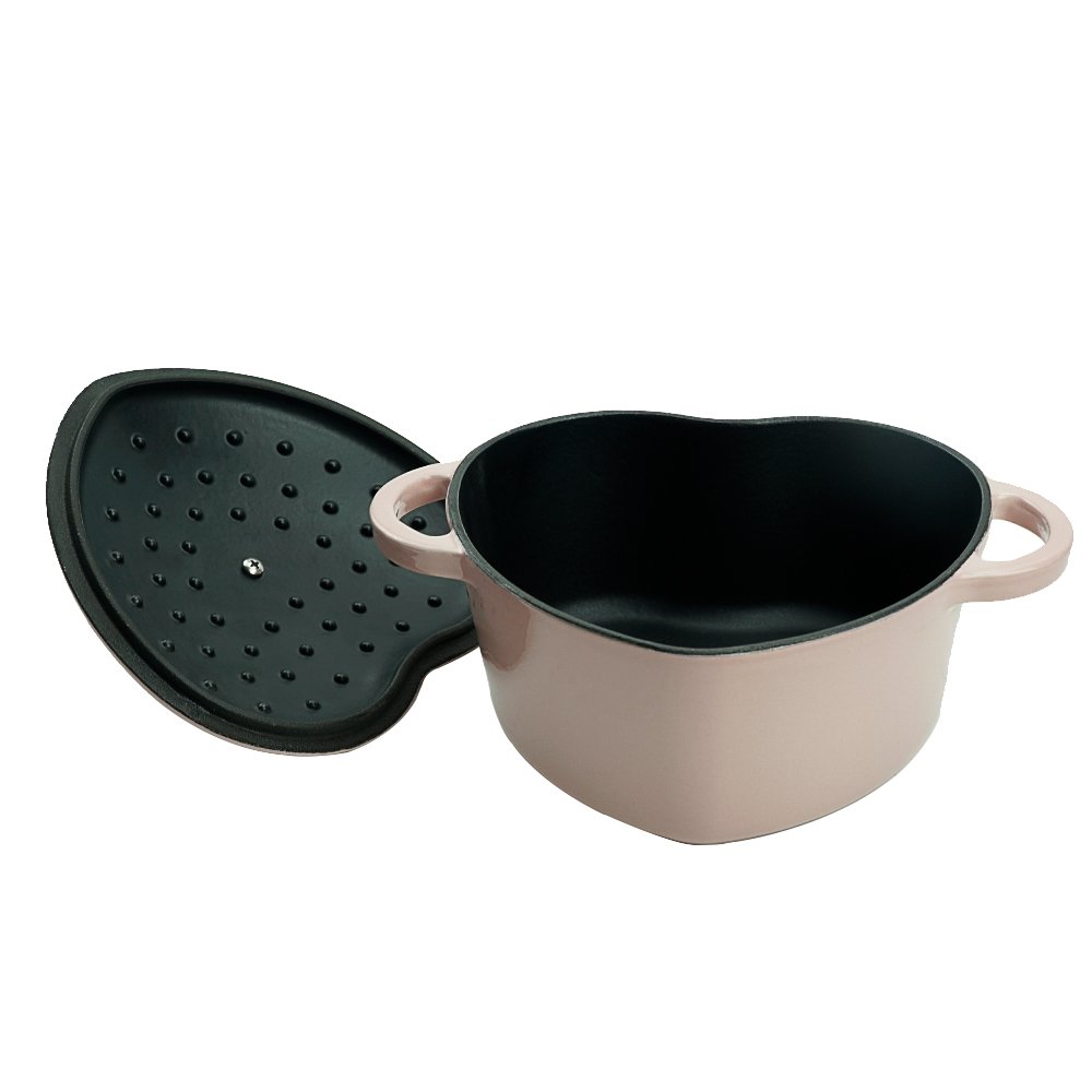 Low MOQ Custom Red Heart Shaped cocotte 18cm Cooking Pot Casseroles Enameled Cast Iron Dutch Oven Bread Baking Pot With Lid