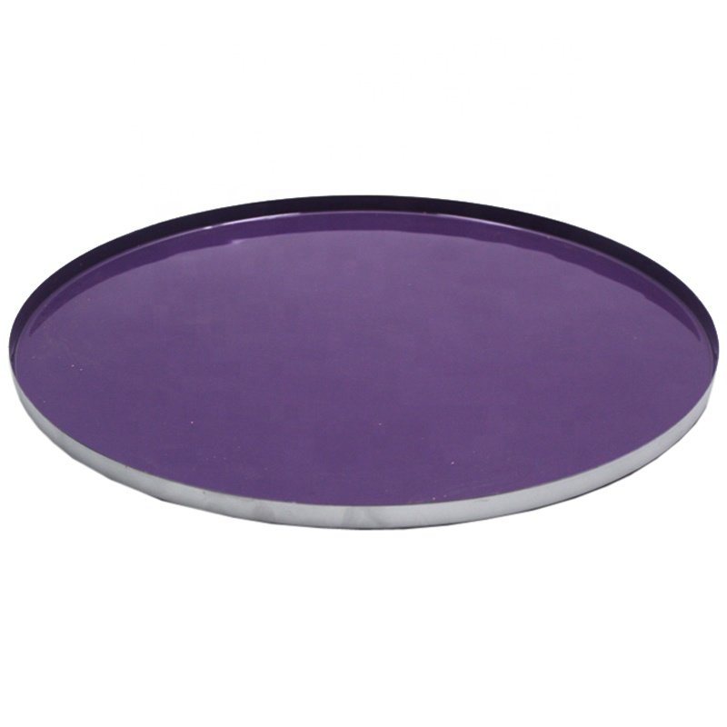 Kitchen & Table Top Dinnerware Iron Mosaic Round Serving Plate Purple Marble And Silver Color Dish and Tray For Serving Handmade