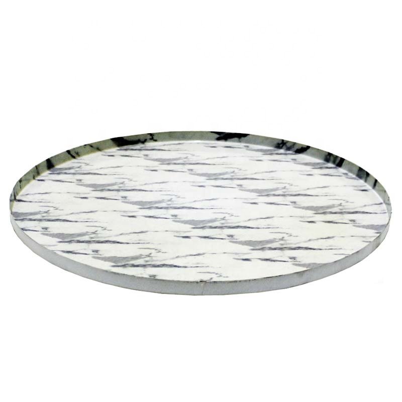 Kitchen & Table Top Dinnerware Iron Mosaic Round Serving Plate Purple Marble And Silver Color Dish and Tray For Serving Handmade