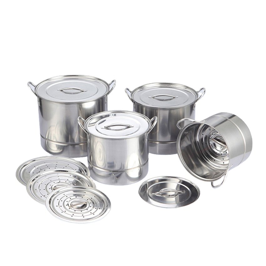 Hot Sale 4pcs Stainless Steel Steamer Pots Set Food Steamer Pot Stock Pot Stainless Cookware Set