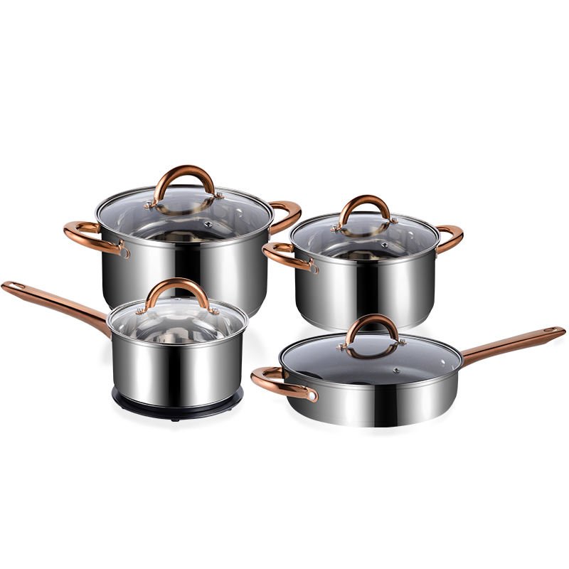 MYH Wholesale Classic Stainless Steel Silver 9-Piece Kitchen Cookware Set Soup & Stock Pots with Gold Handle