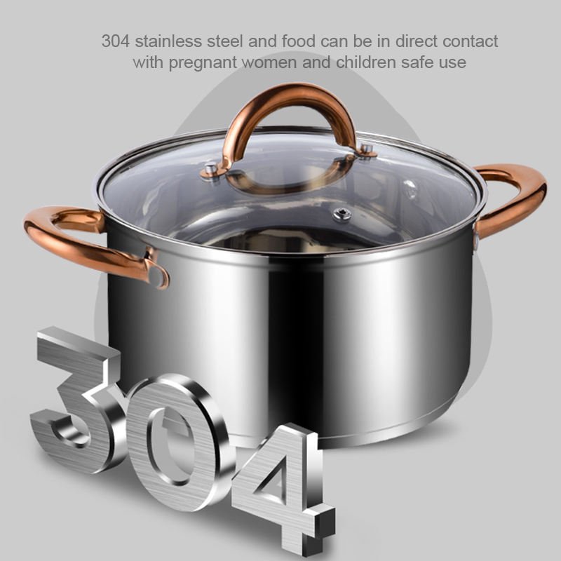 MYH Wholesale Classic Stainless Steel Silver 9-Piece Kitchen Cookware Set Soup & Stock Pots with Gold Handle