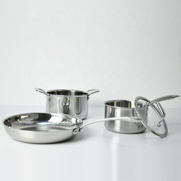 Tri-ply 10pcs stainless steel 304 cookware set pot and pan set OEM manufacturer