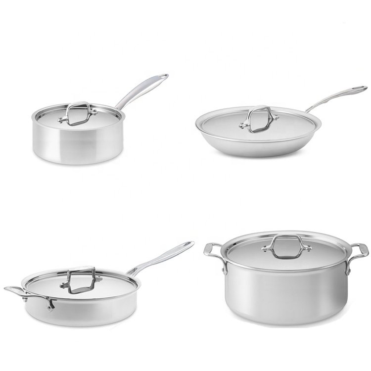 Tri-ply 10pcs stainless steel 304 cookware set pot and pan set OEM manufacturer