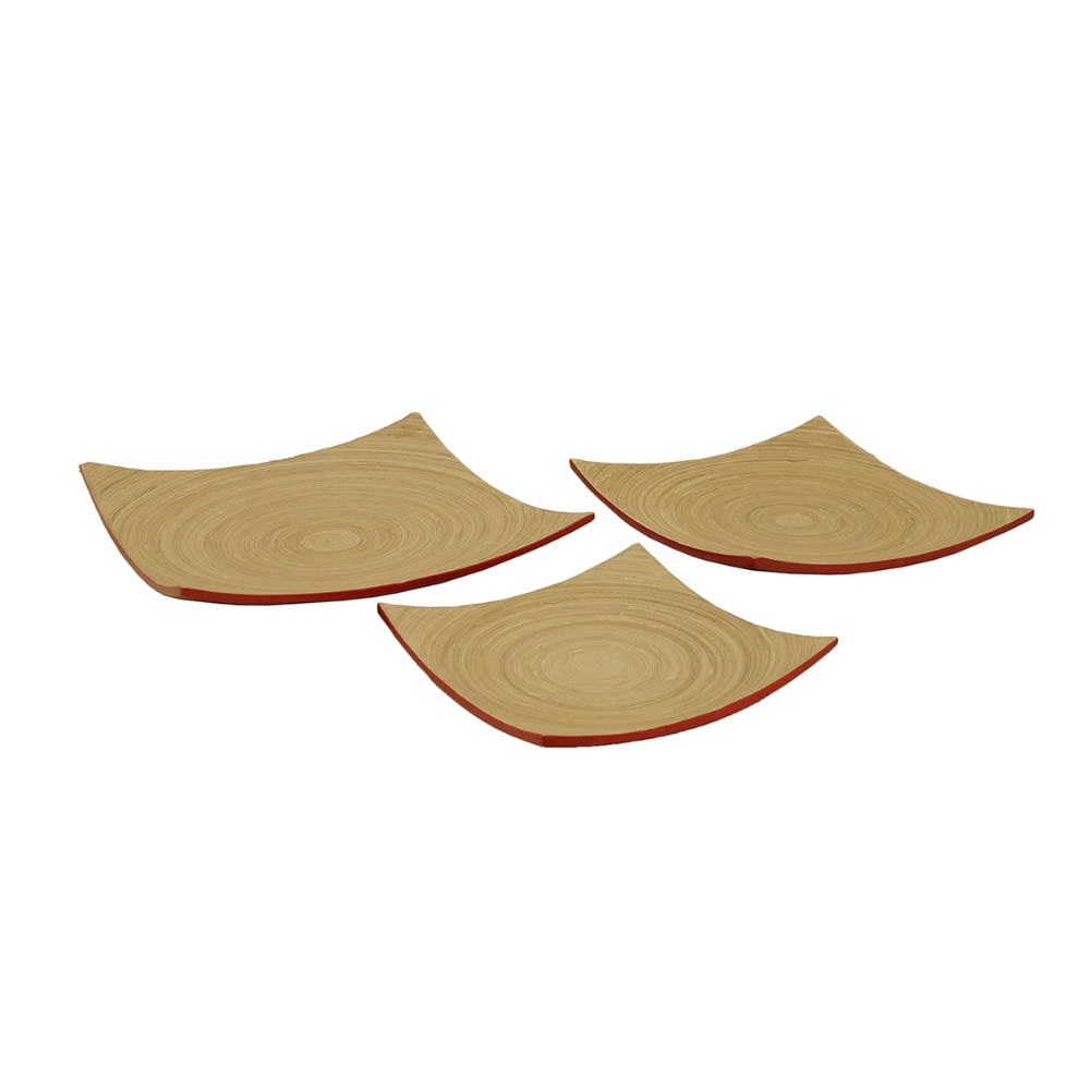 Top Seller and Top Trending Spun Bamboo Plate/ Spun Bamboo Nesting Plates with Red, Set of 3 From Vietnam