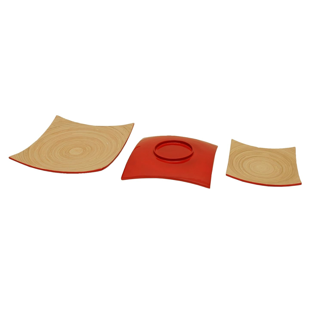 Top Seller and Top Trending Spun Bamboo Plate/ Spun Bamboo Nesting Plates with Red, Set of 3 From Vietnam