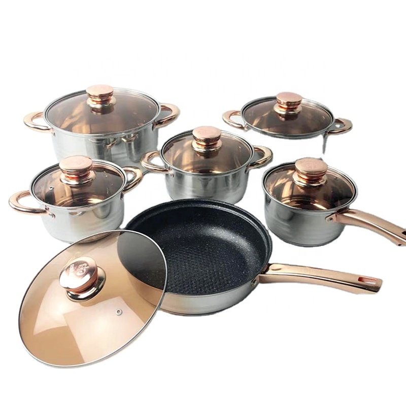 Wholesale Home Use Cooking Pots Sets Nonstick High Quality Cooking Set 12pcs Stainless Steel Cookware Set