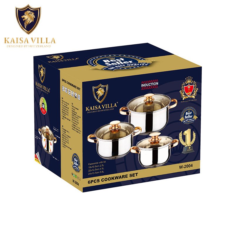 KAISA VILLA W2004 Stainless Steel Cooking Pots Kitchen Pot Set Cookware Sets Non Stick soup & stock pots wholesale