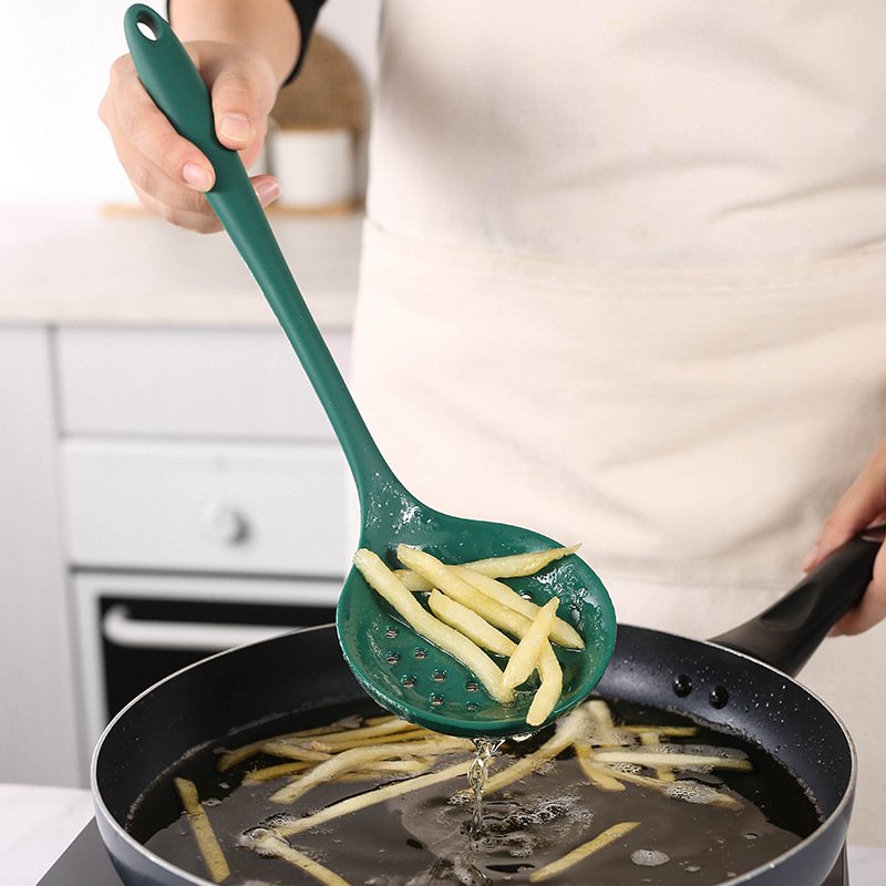 Five-Piece Integrated Non-Stick Silicone Cookware Set Black and Green Spatula Soup Spoon Rice Spoon for Household Kitchen Use