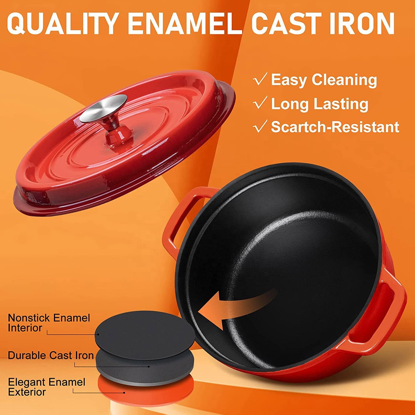 18/20/22/24/26cm Hot Sale Cast Iron Cookware Cooking Pot Dutch Oven Cookware Set Cast Iron Enamel Cookware Pot