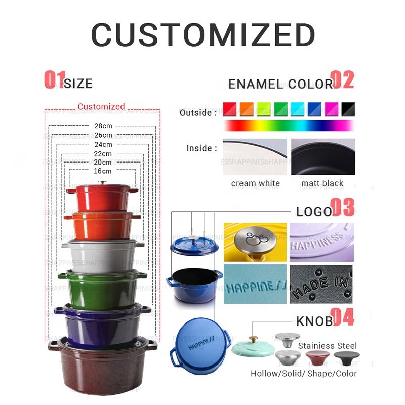 18/20/22/24/26cm Hot Sale Cast Iron Cookware Cooking Pot Dutch Oven Cookware Set Cast Iron Enamel Cookware Pot