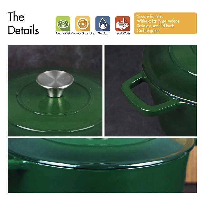 Factory Non Stick Kitchen Cookware Set Cast Iron Green Enamel Cookware Set Enamel Cast Iron Dutch Oven 5L Casserole with Handle