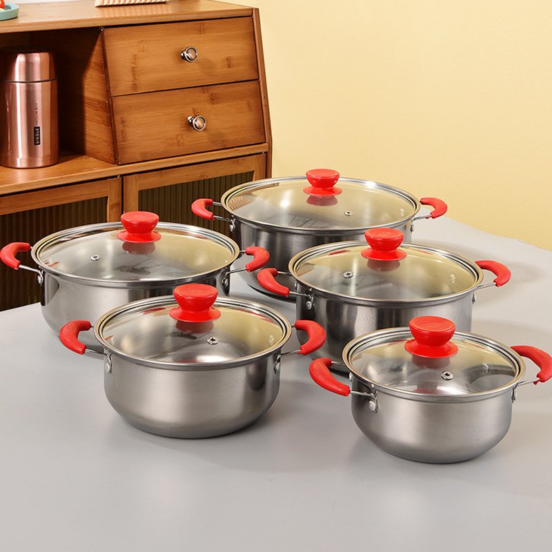 Wholesale 10-Piece Stainless Steel Cookware Set Multi-Function Kitchen Cooking Pots Glass Lids Soup Stock Pots
