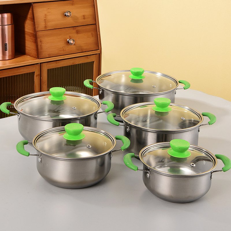 Wholesale 10-Piece Stainless Steel Cookware Set Multi-Function Kitchen Cooking Pots Glass Lids Soup Stock Pots