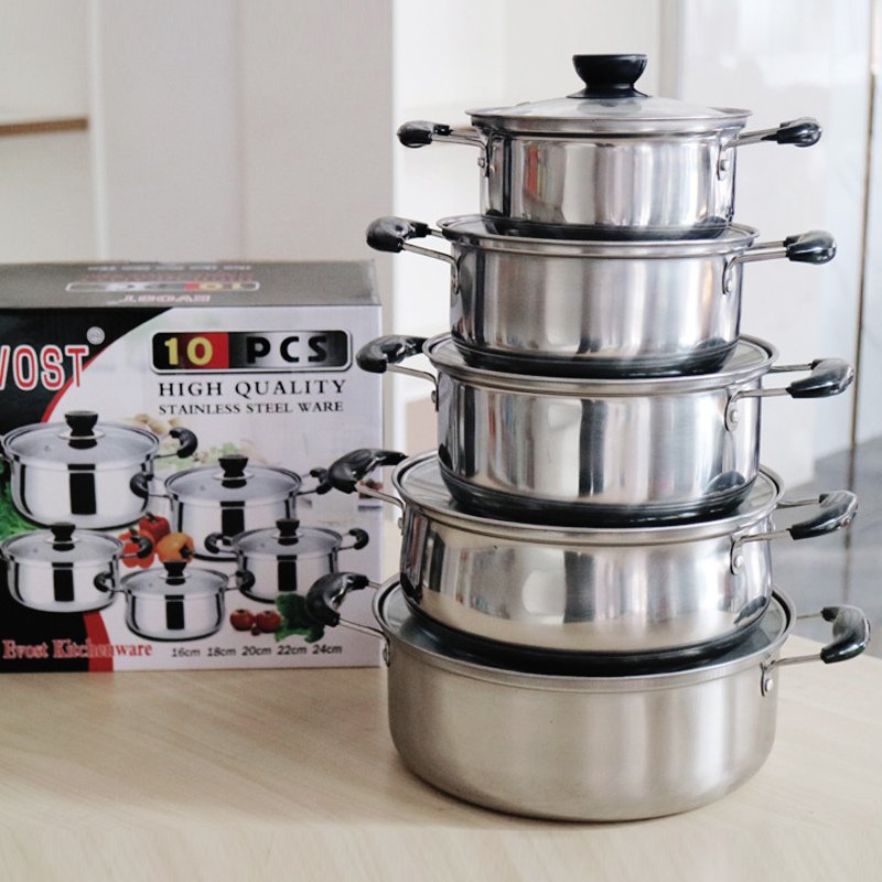 Wholesale 10-Piece Stainless Steel Cookware Set Multi-Function Kitchen Cooking Pots Glass Lids Soup Stock Pots