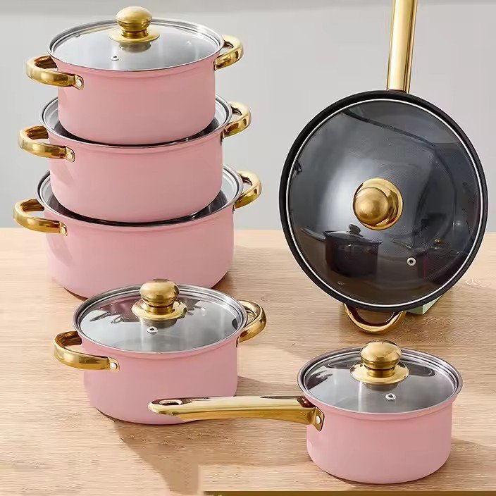 1688 Agent Purchasing 12PCS Stainless Steel Pots Pan Set Iron Casserole Cooking Set Non-Stick Kitchen Utensils Cookware Sets